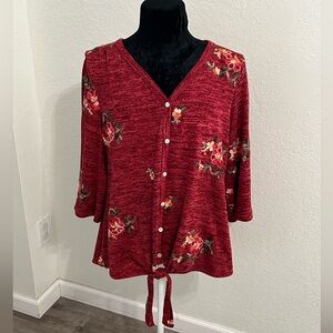 Fig & Flower Embroidered Floral Tie-Front Blouse